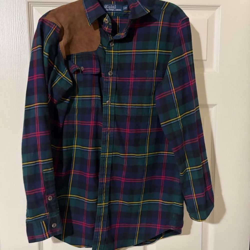 Polo Ralph Lauren Multicolor Plaid Shirt with Suede Detail